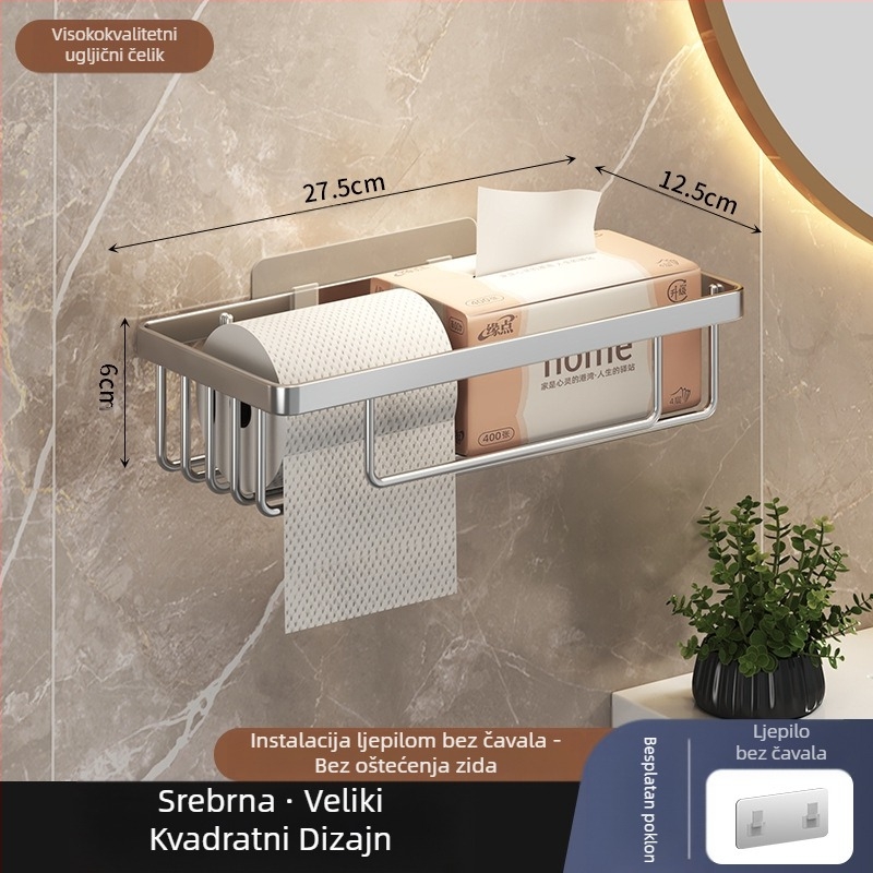 Stalak za pohranu toaletnog papira bez bušilica, kutija za toaletni papir s izvlačivim okvirom, stalak za toaletni papir s mrežastom košarom