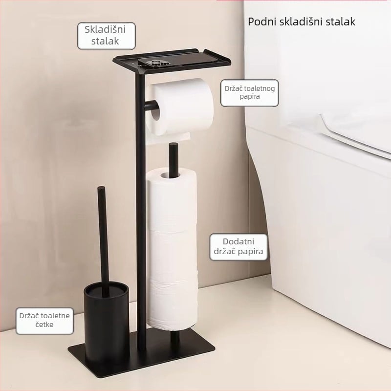 Prekogranični držač za toaletne maramice od poda do poda, hotelski vertikalni stalak za pohranu toaletnog papira s držačem za WC četku, držač za rolu papira za vanjsku trgovinu