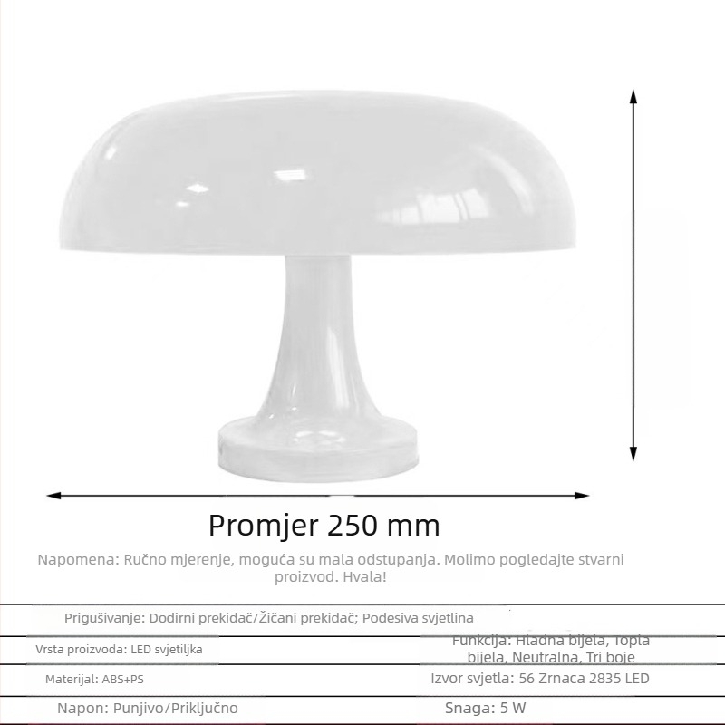 Danska noćna lampa s motivom gljive, jednostavna za dnevni boravak, noćna lampa za krevet, puna USB, dvostruka kreativna stolna lampa Zhongshan
