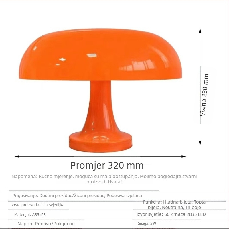 Danska noćna lampa s motivom gljive, jednostavna za dnevni boravak, noćna lampa za krevet, puna USB, dvostruka kreativna stolna lampa Zhongshan