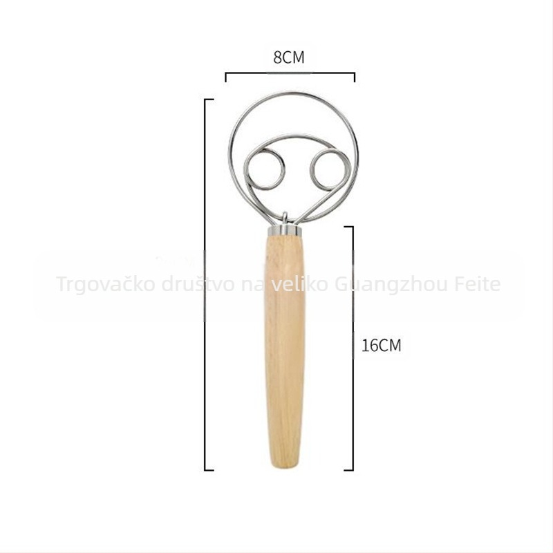 Prekogranični novi alat za miješanje brašna od hrastovine s drškom od iverka, miješalica za tijesto od nehrđajućeg čelika, zavojnica za jaja