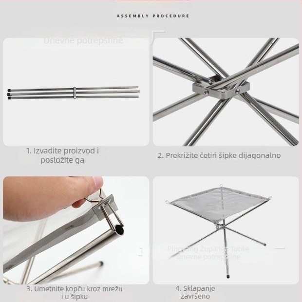 Vanjski sklopivi stalak za logorsku vatru, prijenosni stalak za kampersku vatru, prijenosno ognjište, vanjski stalak za drva za ogrjev od kovanog željeza