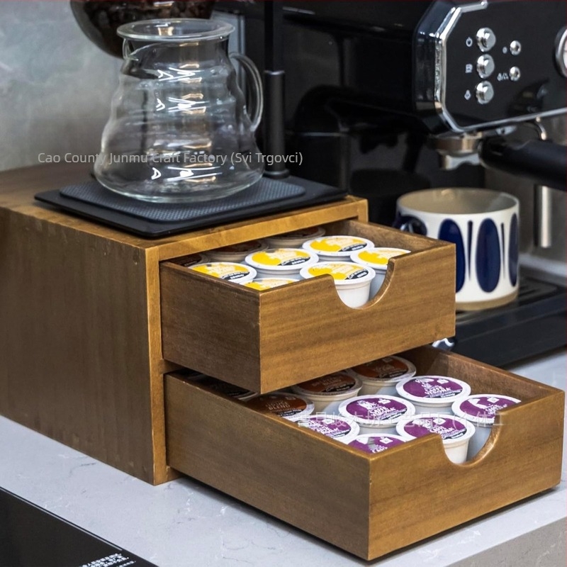 Drvena ladica za pohranu kapsula za kavu, izvlačna vrećica čaja, stalak za pohranu seta za čaj, podnožje aparata za kavu