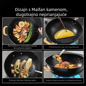 Maifanite tava s neprianjajućim dnom za kućanstvo, wok, wok, željezna tava, indukcijsko kuhalo, pogodno za tavu, posebno za plinski štednjak