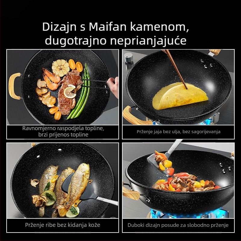 Maifanite tava s neprianjajućim dnom za kućanstvo, wok, wok, željezna tava, indukcijsko kuhalo, pogodno za tavu, posebno za plinski štednjak