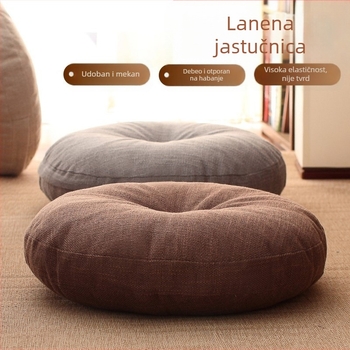 Laneni futon jastuk od debele okrugle tkanine, balkonski tatami jastuk u japanskom stilu, jastuk za jogu, podni jastuk za prozor u zaljevu