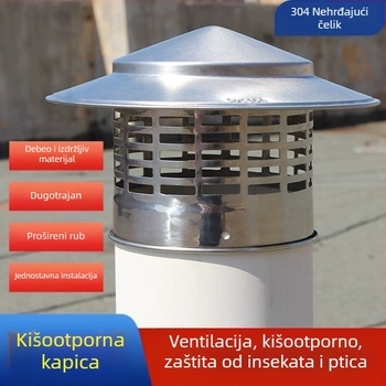 Poklopac za krovnu ispušnu cijev, kapa od nehrđajućeg čelika za kišu, otporna na ptice i miševe, PVC ispušni otvor, prozračna kapa za dimnjak, kišobran
