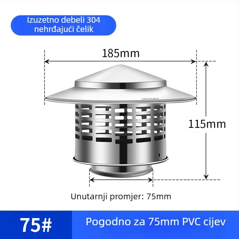 Poklopac za krovnu ispušnu cijev, kapa od nehrđajućeg čelika za kišu, otporna na ptice i miševe, PVC ispušni otvor, prozračna kapa za dimnjak, kišobran