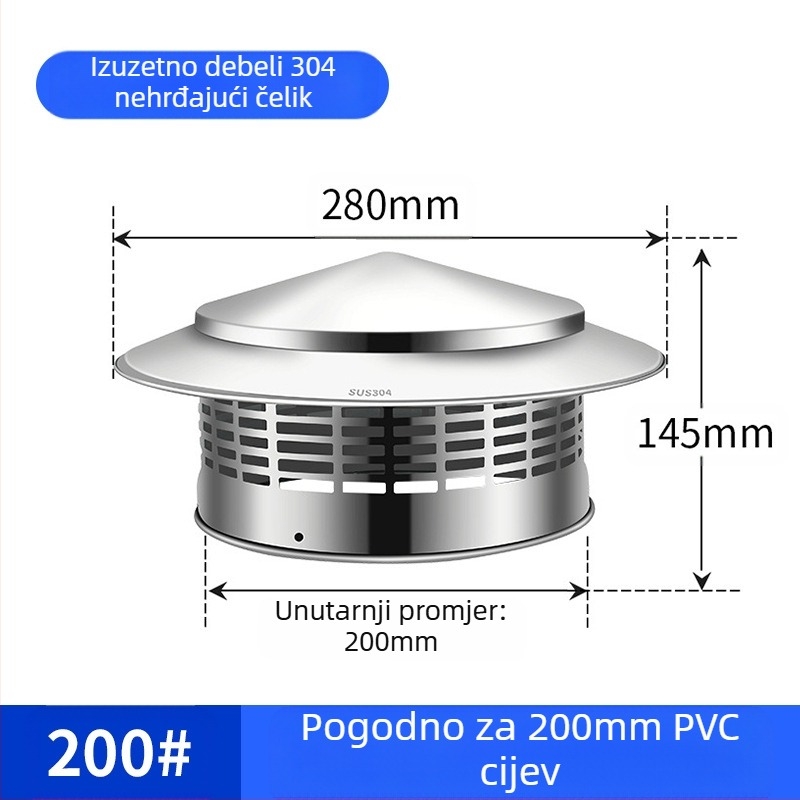 Poklopac za krovnu ispušnu cijev, kapa od nehrđajućeg čelika za kišu, otporna na ptice i miševe, PVC ispušni otvor, prozračna kapa za dimnjak, kišobran