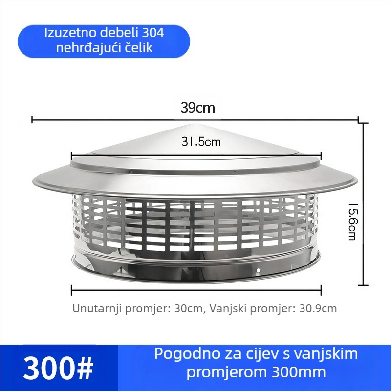 Poklopac za krovnu ispušnu cijev, kapa od nehrđajućeg čelika za kišu, otporna na ptice i miševe, PVC ispušni otvor, prozračna kapa za dimnjak, kišobran
