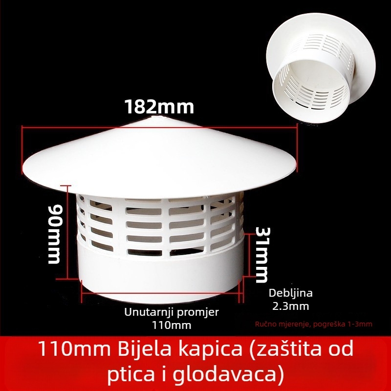 Poklopac za krovnu ispušnu cijev, kapa od nehrđajućeg čelika za kišu, otporna na ptice i miševe, PVC ispušni otvor, prozračna kapa za dimnjak, kišobran