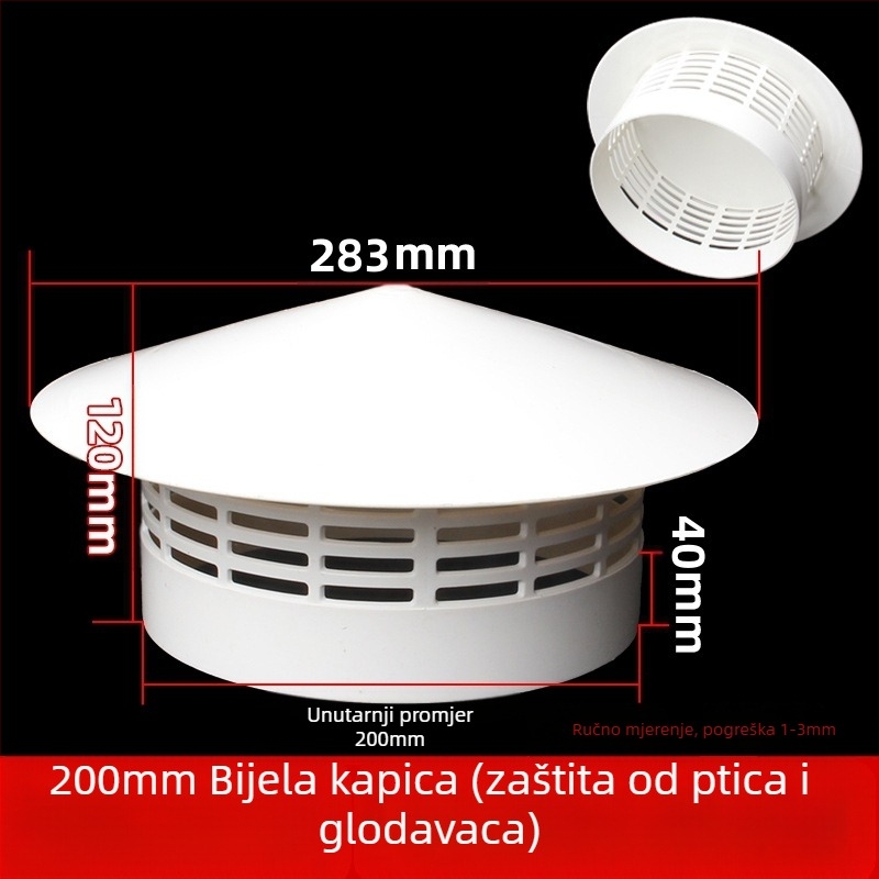 Poklopac za krovnu ispušnu cijev, kapa od nehrđajućeg čelika za kišu, otporna na ptice i miševe, PVC ispušni otvor, prozračna kapa za dimnjak, kišobran