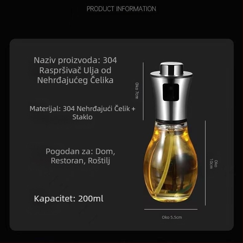Boca s raspršivačem ulja od nehrđajućeg čelika 304, lonac za kontrolu ulja za roštilj, kuhinjski pneumatski raspršivač, lonac za raspršivanje ulja