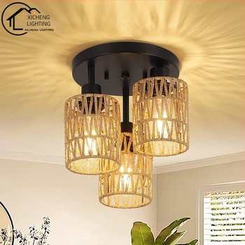 Američki luster od imitacije konoplje, pleteni od užeta, za domaćinstvo, pastoralni restoran, čajanka, gostionica, bar, spavaća soba, ručno rađena stropna lampa s tri glave