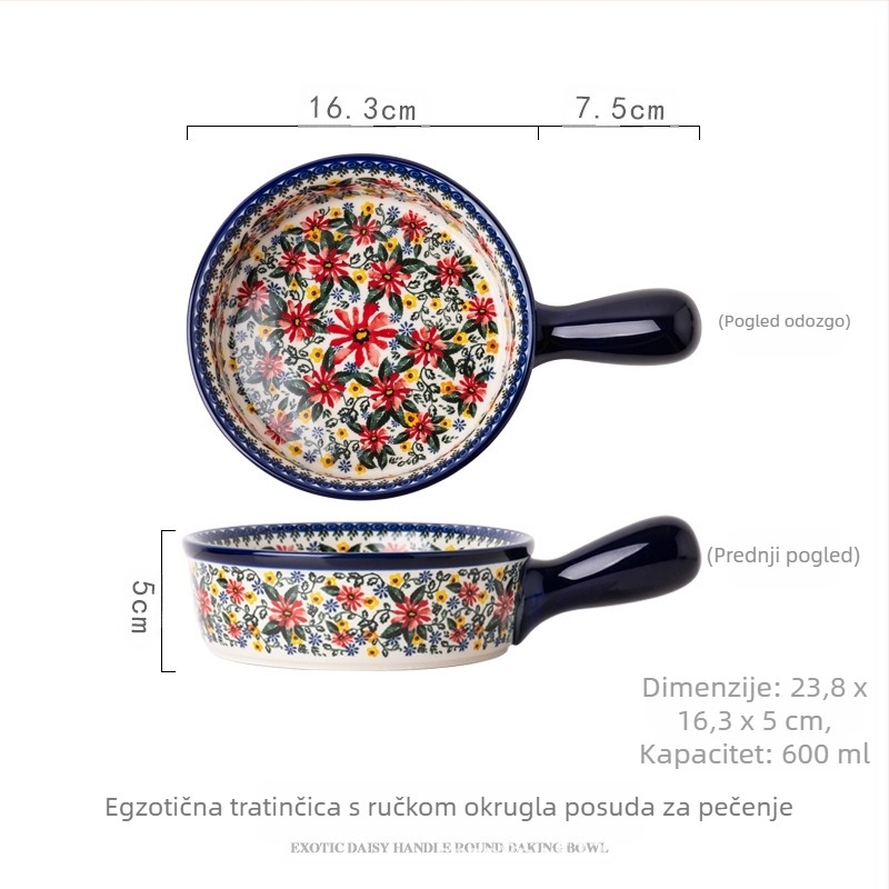 Poljska keramička zdjela s ručkom, kućanski tanjur, zdjela za pečenje, zdjela s dvostrukim ušima, zdjela za juhu, zdjela za salatu, zdjela za instant rezance, retro posuđe, Amazon