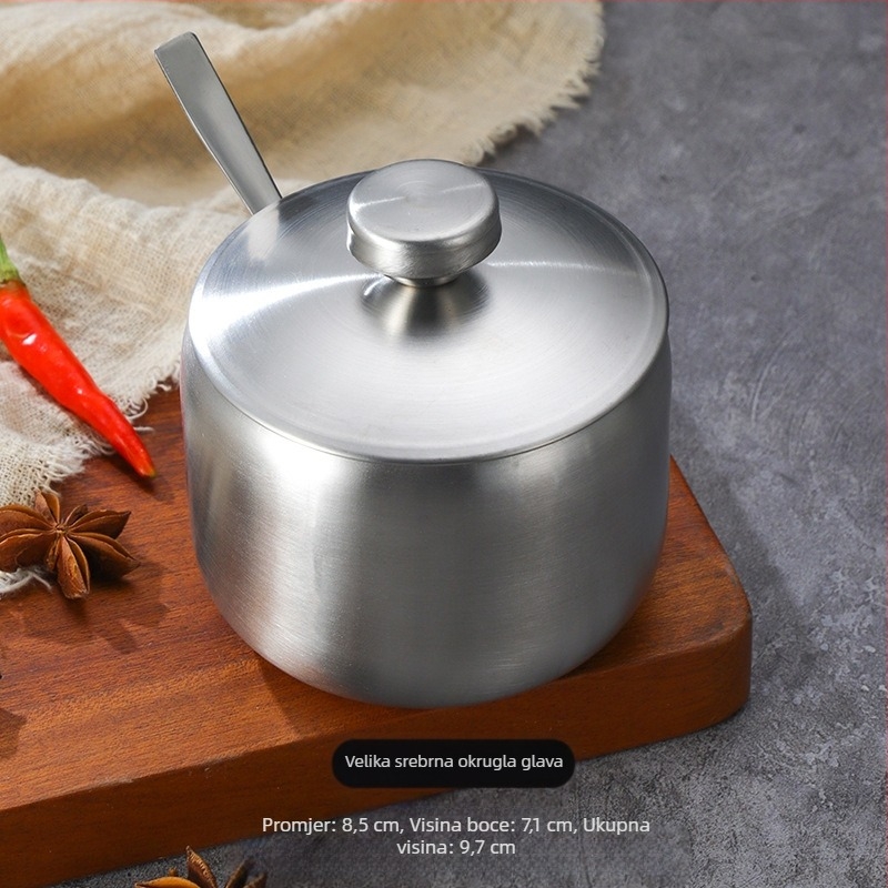 Boca za začine od nehrđajućeg čelika u korejskom stilu, kuhinjska posuda za čili i soja umak, posuda za sol sa žlicom, kutija za začine, kreativna zlatna posuda
