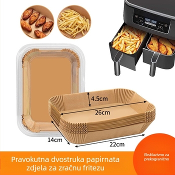 Prekogranična friteza s dvostrukim loncem, pravokutna friteza s papirom, zdjela za pečenje s dvostrukim loncem, papir za pečenje od silikonskog ulja
