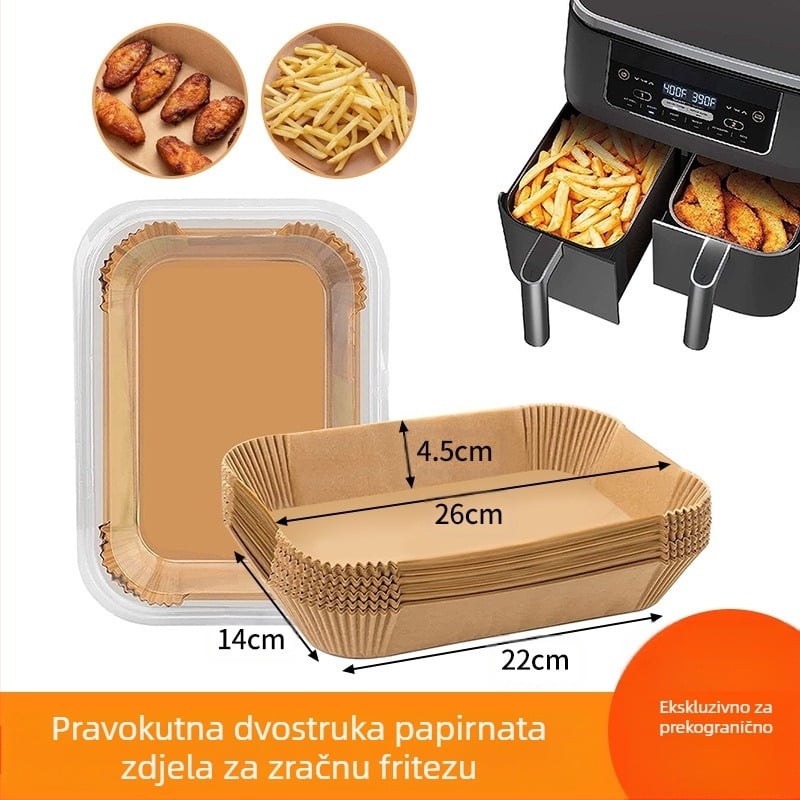 Prekogranična friteza s dvostrukim loncem, pravokutna friteza s papirom, zdjela za pečenje s dvostrukim loncem, papir za pečenje od silikonskog ulja