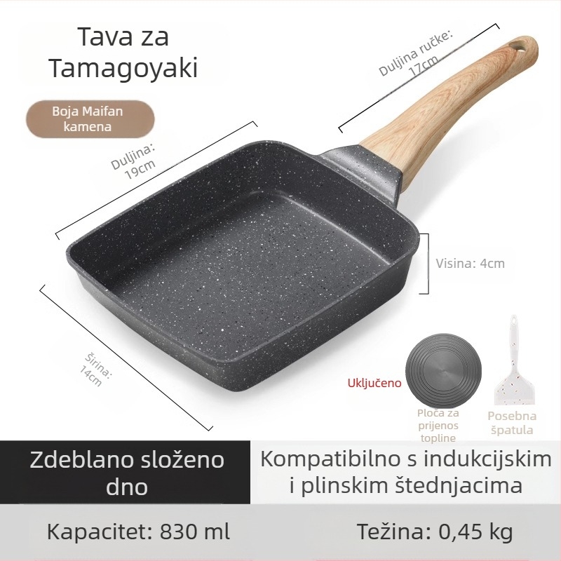 Debela jaja pečena na medicinskom kamenu, kvadratna mini tava za odrezak, doručak, japanska tava za tamagoyaki, tava s neprianjajućim dnom