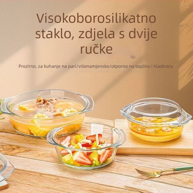 Staklena zdjela s poklopcem, posebna posuda za zagrijavanje u mikrovalnoj pećnici, otporna na visoke temperature, kućanska posuda, velika zdjela za juhu, juha od jaja, zdjela za kuhanje na pari s jajima