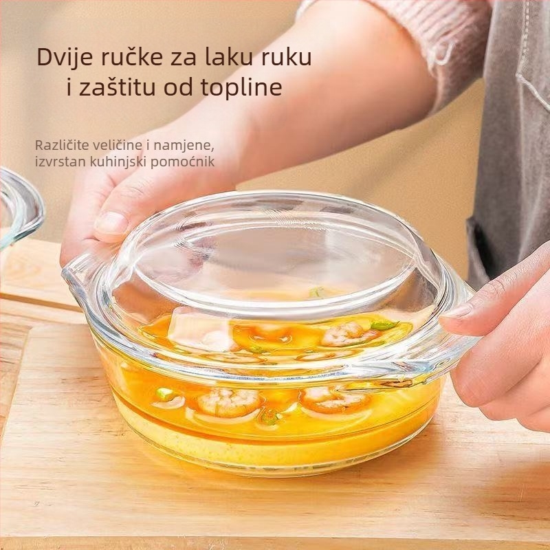 Staklena zdjela s poklopcem, posebna posuda za zagrijavanje u mikrovalnoj pećnici, otporna na visoke temperature, kućanska posuda, velika zdjela za juhu, juha od jaja, zdjela za kuhanje na pari s jajima