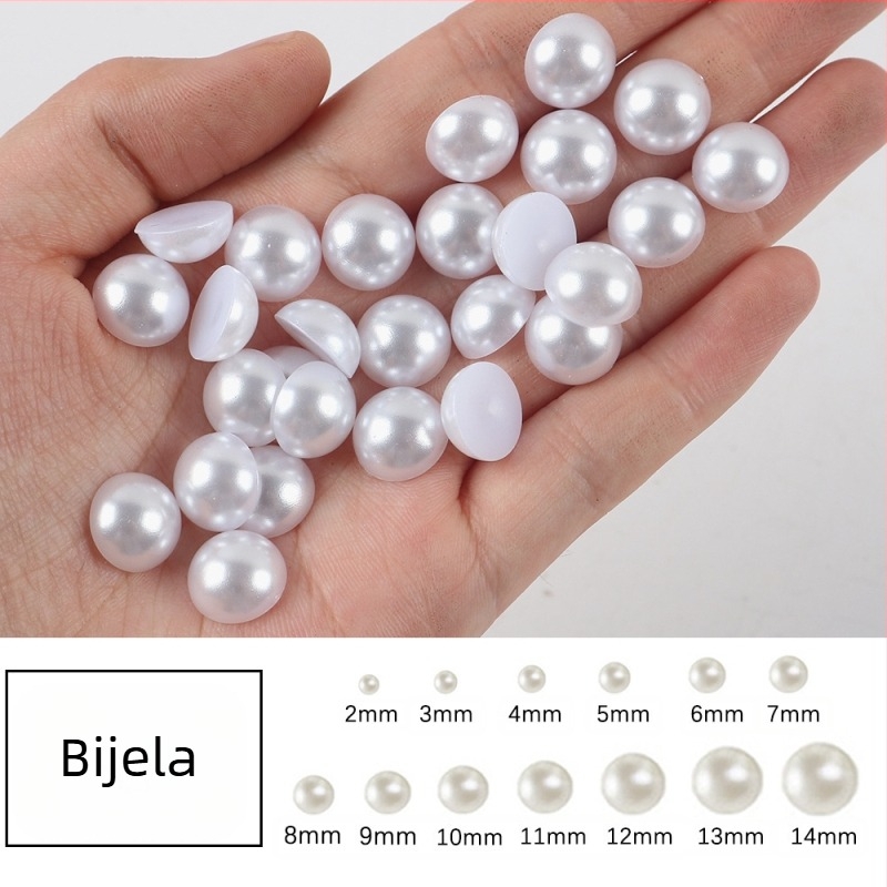 ABS imitacija bisera 2-8 mm miješani ravni poluokrugli biseri, DIY japanski pribor za nail art, neporozni biseri