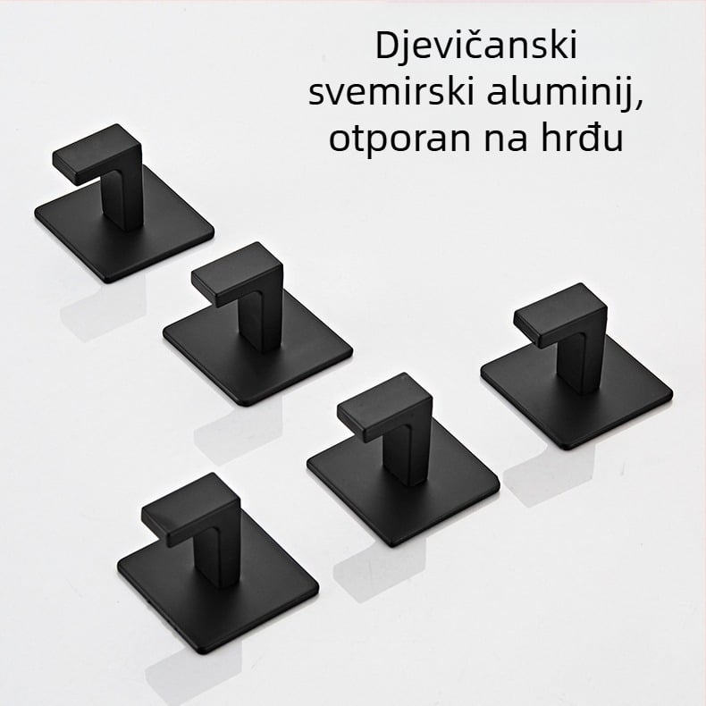 Crna jednostavna kuka za ormar bez bušilice, kombinirana kupaonska vješalica s jednom kukom, zidna vješalica za odjeću, kuka za kapute i ručnike