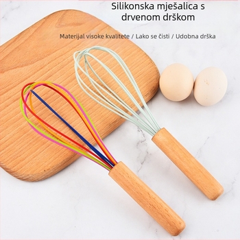 Drvena drška u boji, ručni silikonski mikser za jaja, ručni dozator tekućine za miješanje, dozator kreme, kuhinjski alati za kućanstvo