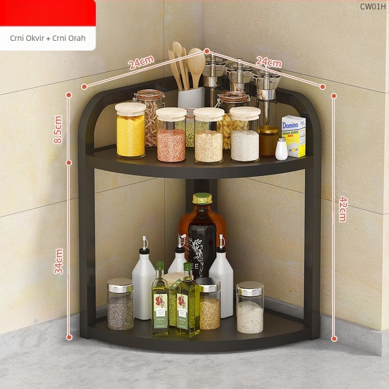 Kuhinjski stalak za pohranu u kutu, radna površina, trokutasti organizator za staklenke za začine, bez bušenja, zidni kutni podni stalak, tronožac