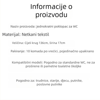 Proizvodi koji će biti isporučeni Jastuk za WC školjku za jednokratnu upotrebu Hospitalizacija majke koja će biti isporučena Care Clean Health Travel