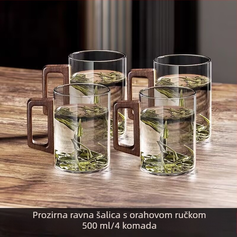 Staklena šalica, šalica za zeleni čaj, šalica za japanski čaj s ručkom, šalica za čaj, uredska pitka voda otporna na visoke temperature, šalica s drvenom ručkom otporna na opekline