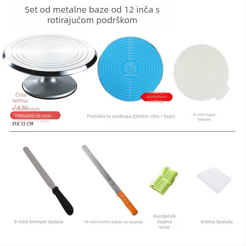 Okretni tanjur za ukrašavanje torti, set alata za pečenje, pladanj od aluminijske legure, rotirajući tanjur za razmazivanje, kućanski, komercijalni okretni tanjur za ukrašavanje