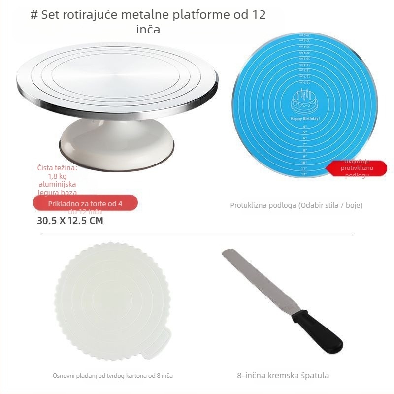 Okretni tanjur za ukrašavanje torti, set alata za pečenje, pladanj od aluminijske legure, rotirajući tanjur za razmazivanje, kućanski, komercijalni okretni tanjur za ukrašavanje