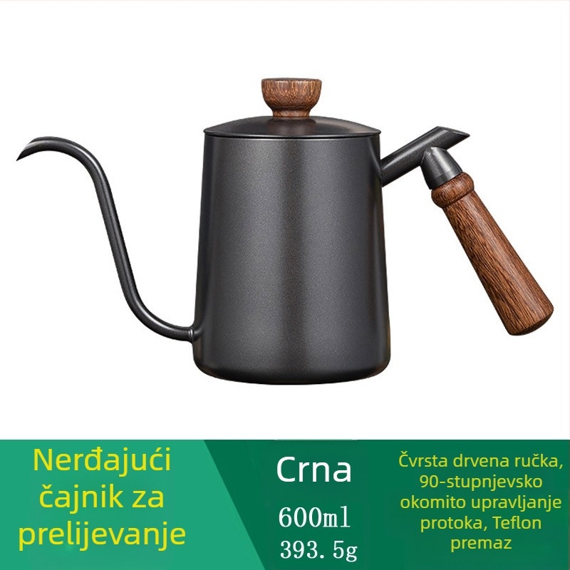 600ml Viseći lonac za kavu od punog drva s ručkom od nehrđajućeg čelika s finim ustima, šiljastim ustima, dugim ustima, ručni lonac za vanjsku upotrebu