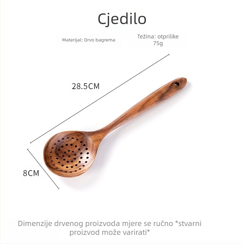 Letak Lopata od akacijevog drveta, tava s neprianjajućim slojem, cjedilo, žlica za rižu s dugom drškom, začin za kućanstvo, kuhanje, vrući lonac, žlica za juhu