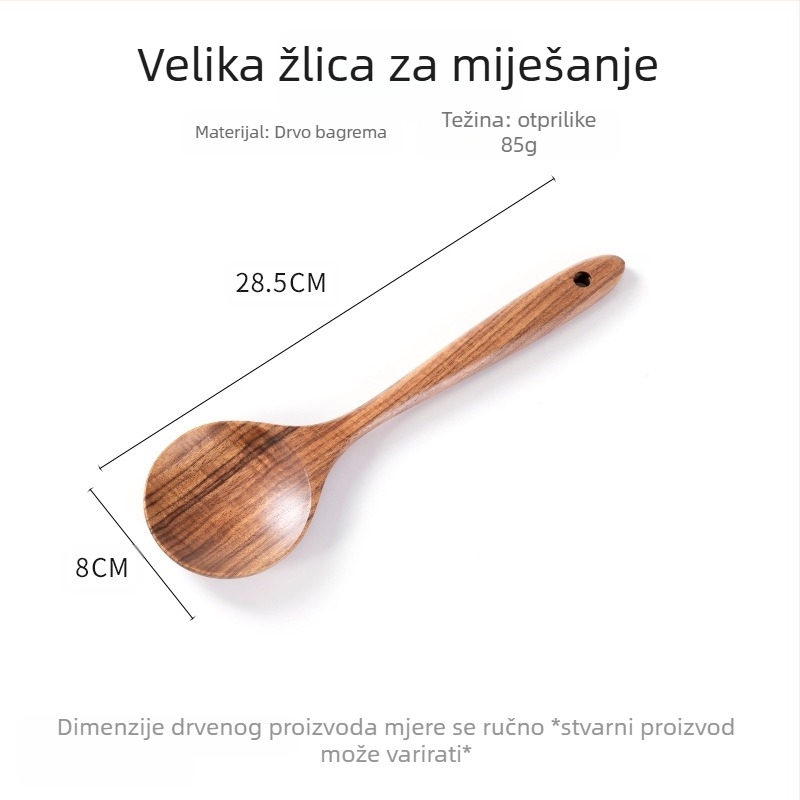 Letak Lopata od akacijevog drveta, tava s neprianjajućim slojem, cjedilo, žlica za rižu s dugom drškom, začin za kućanstvo, kuhanje, vrući lonac, žlica za juhu