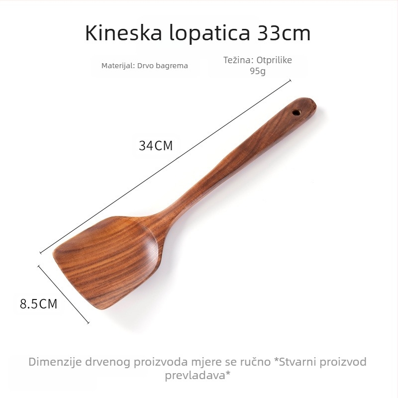 Letak Lopata od akacijevog drveta, tava s neprianjajućim slojem, cjedilo, žlica za rižu s dugom drškom, začin za kućanstvo, kuhanje, vrući lonac, žlica za juhu