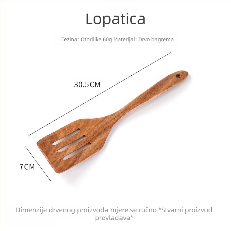 Letak Lopata od akacijevog drveta, tava s neprianjajućim slojem, cjedilo, žlica za rižu s dugom drškom, začin za kućanstvo, kuhanje, vrući lonac, žlica za juhu