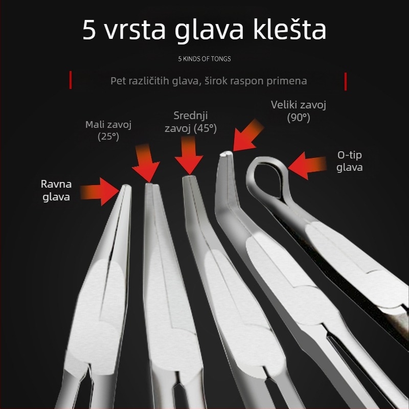 Kliješta za prekogranično produžavanje, kliješta s igličastim vrhom, odgovaraju 11-inčnim O-steznim glavama, kliješta za svjećice, kliješta za odvajanje cijevi za ulje