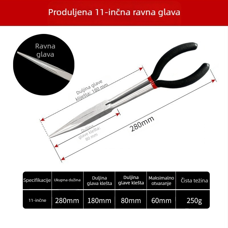 Kliješta za prekogranično produžavanje, kliješta s igličastim vrhom, odgovaraju 11-inčnim O-steznim glavama, kliješta za svjećice, kliješta za odvajanje cijevi za ulje