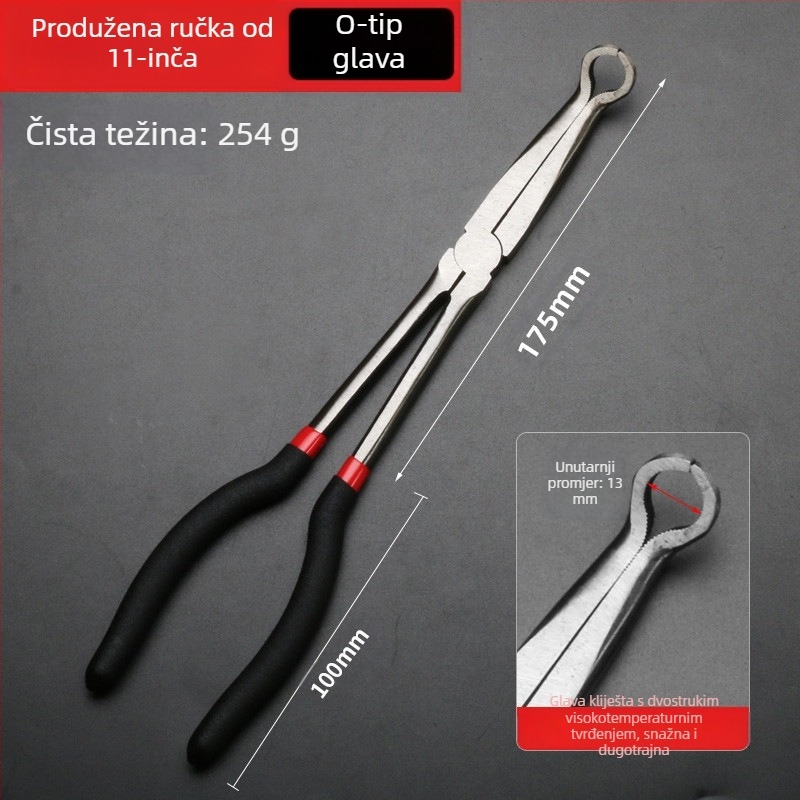 Kliješta za prekogranično produžavanje, kliješta s igličastim vrhom, odgovaraju 11-inčnim O-steznim glavama, kliješta za svjećice, kliješta za odvajanje cijevi za ulje