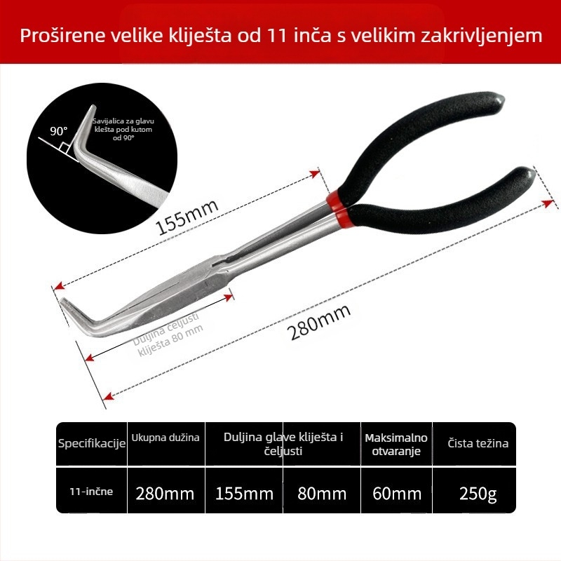 Kliješta za prekogranično produžavanje, kliješta s igličastim vrhom, odgovaraju 11-inčnim O-steznim glavama, kliješta za svjećice, kliješta za odvajanje cijevi za ulje
