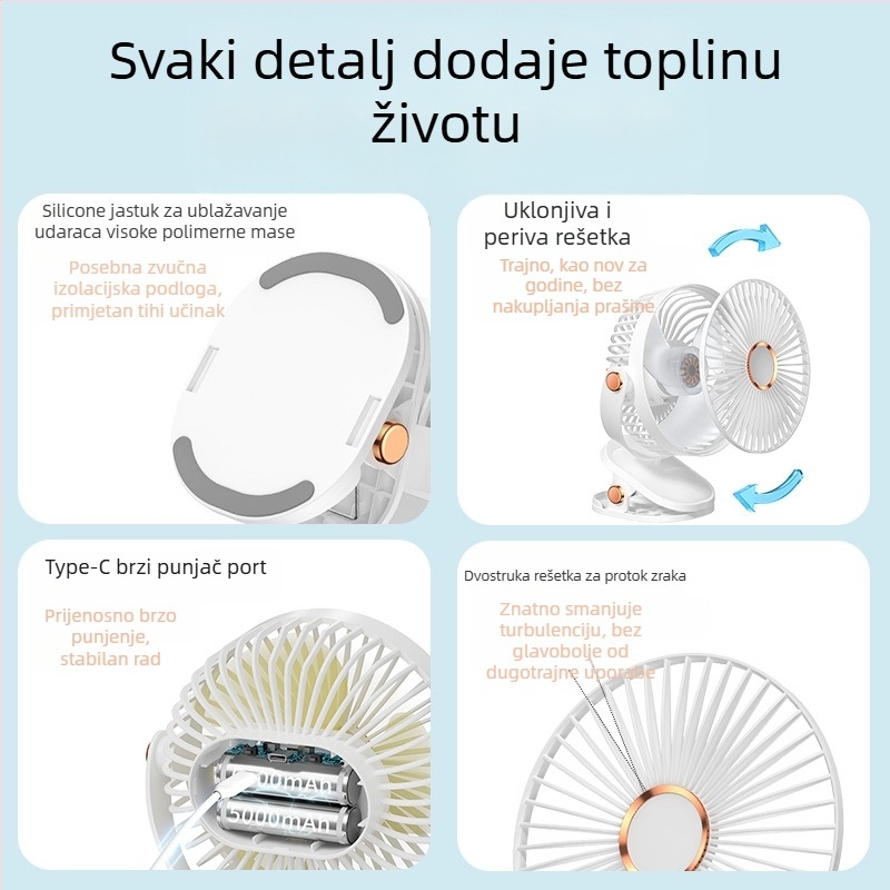 2024 Explosions USB mali ventilator za punjenje uredskog stolnog uređaja studentskog doma kreveta velika kopča za vjetar mini ventilator