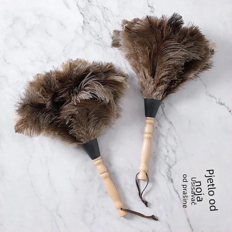 Čistač prašine od nojevog perja, čistač prašine od perja, drška od punog drveta, rekvizit za čišćenje i performanse perja
