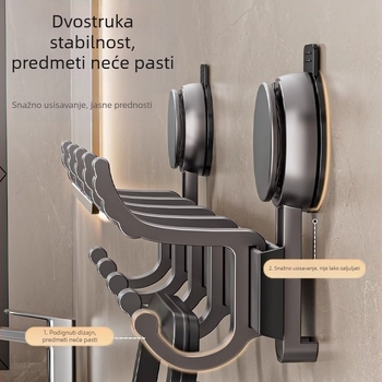 Kuka za kupaonicu s usisnom čašom, višeredna, aluminijski spoj, nosivost 5 kg, za vrata