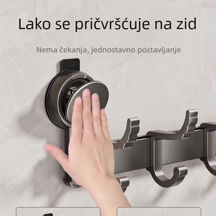 Kuka za kupaonicu s usisnom čašom, višeredna, aluminijski spoj, nosivost 5 kg, za vrata