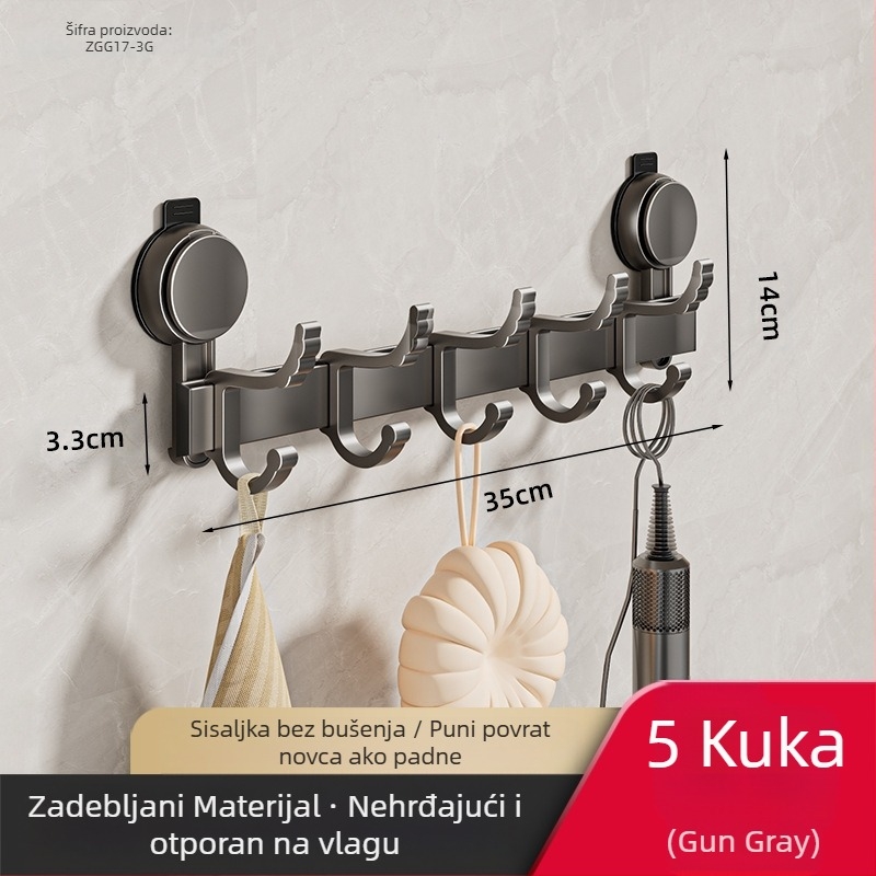 Kuka za kupaonicu s usisnom čašom, višeredna, aluminijski spoj, nosivost 5 kg, za vrata