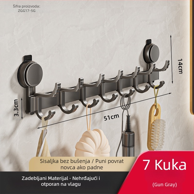Kuka za kupaonicu s usisnom čašom, višeredna, aluminijski spoj, nosivost 5 kg, za vrata