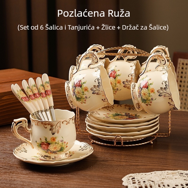 Šalica za kavu u europskom stilu, mala luksuzna kućna popodnevna šalica za čaj, visokokvalitetna fina keramička šalica za kavu i tanjurić