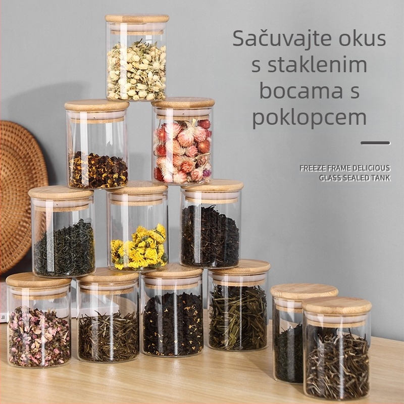 Staklena posuda s poklopcem od 12 komada od bambusa, set od bisernog pamuka, kutija za pohranu suhog voća, visoko borosilikatna kutija za pohranu otporna na toplinu, veleprodaja